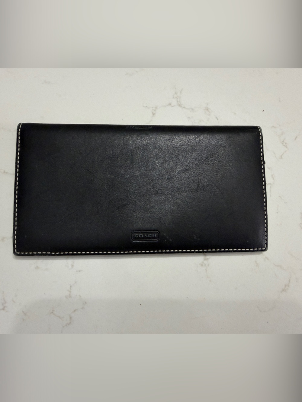 Coach Black Leather checkbook cover Wallet with Contrast Stitching Vtg Rare NWOT
